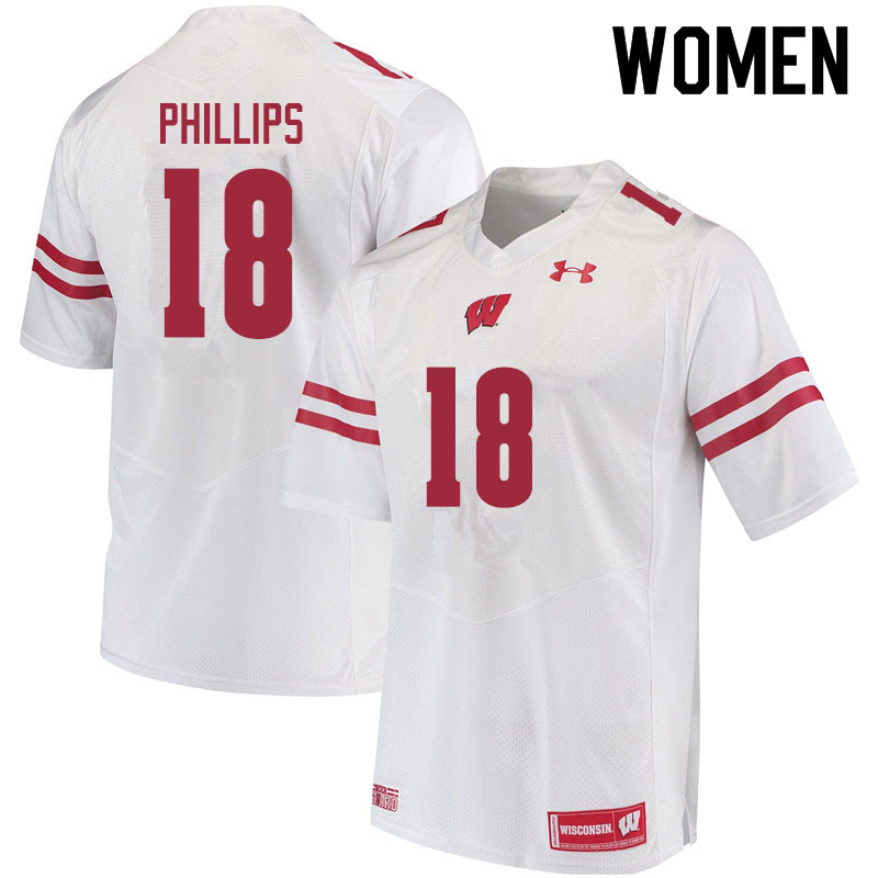 Women #18 Cam Phillips Wisconsin Badgers College Football Jerseys Sale-White - Click Image to Close